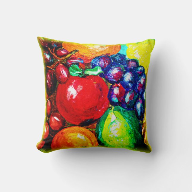 Grapes, Lime, Orange , Apple Fruits. Buy Now Throw Pillow (Front)