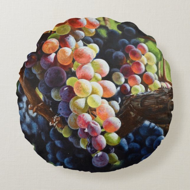 Grapes of Abundance for Wine Lovers & Wineries Round Pillow (Front)