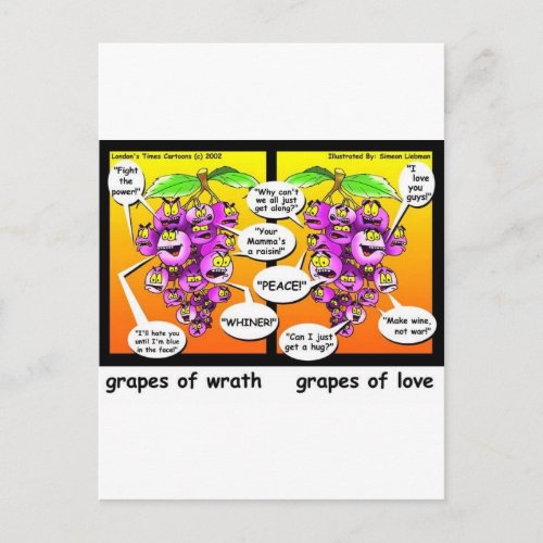 Grapes Of Wrath Love  War Funny Gifts  Tees Postcard