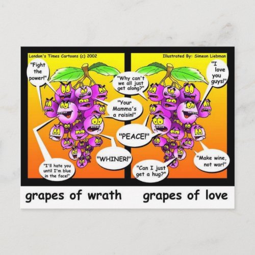 Grapes Of Wrath Love  War Funny Gifts  Tees Postcard