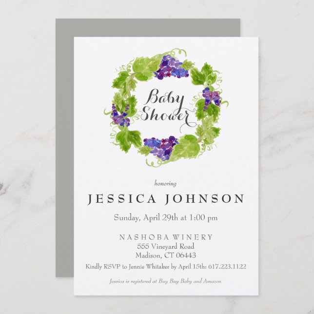 Grapes on the Vine Wine Baby Shower Invitation (Front/Back)