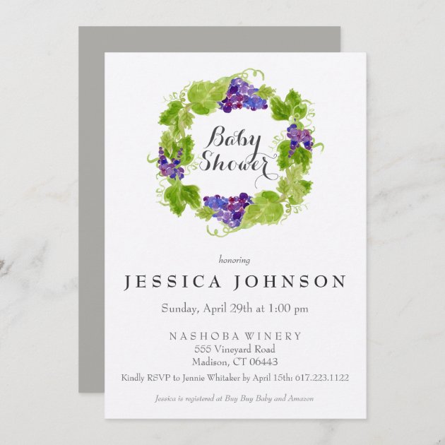 Grapes on the Vine Wine Baby Shower Invitation | Zazzle