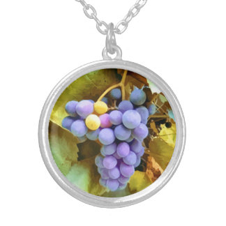 Grapes on the vine, wine lover, autumn, silver plated necklace