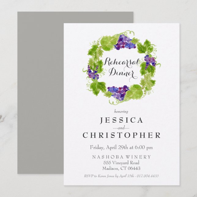 Grapes on the Vine Wine Rehearsal DinnerInvitation Invitation (Front/Back)