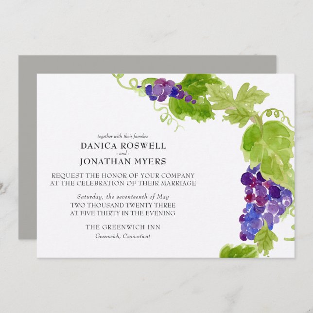 Grapes on the Vine Wine Wedding Invitation (Front/Back)