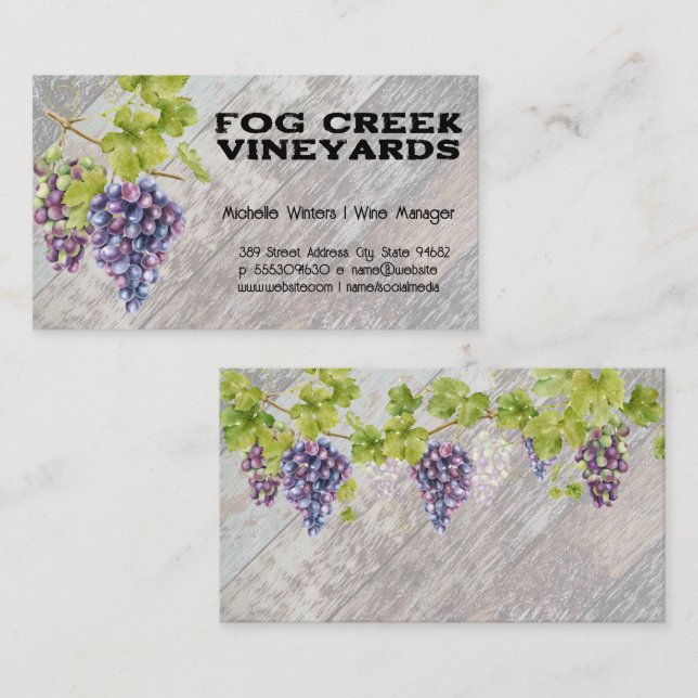 Grapes on the Vine | Winery | Rustic Wood Business Card (Front/Back)