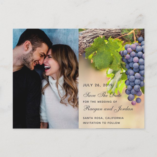 Grapes on Vines Photo Save the Date Card (Front)