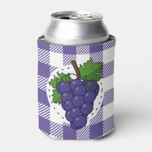 Grapes on White Violet Plaid Can Cooler