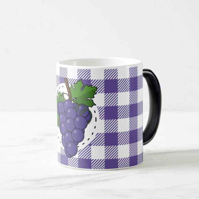 Grapes on White Violet Plaid Color Morph Mug (Front Right)