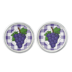 Grapes on White Violet Plaid Cufflinks