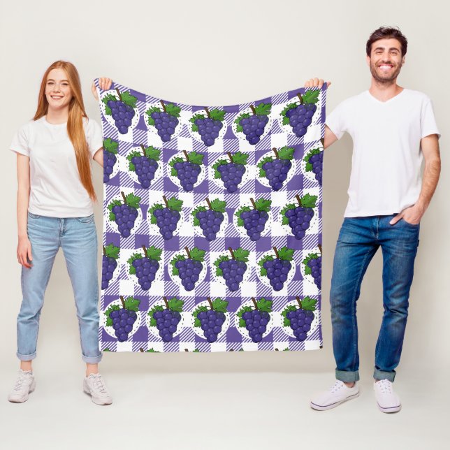 Grapes on White Violet Plaid Fleece Blanket (In Situ)