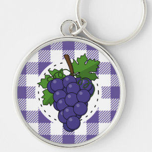 Grapes on White Violet Plaid Keychain