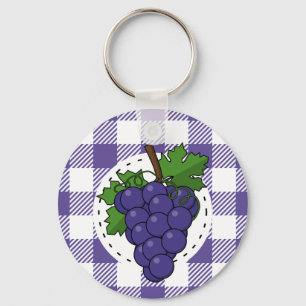Grapes on White Violet Plaid Keychain