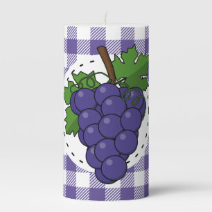 Grapes on White Violet Plaid Pillar Candle