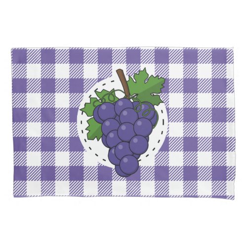 Grapes on White Violet Plaid Pillow Case
