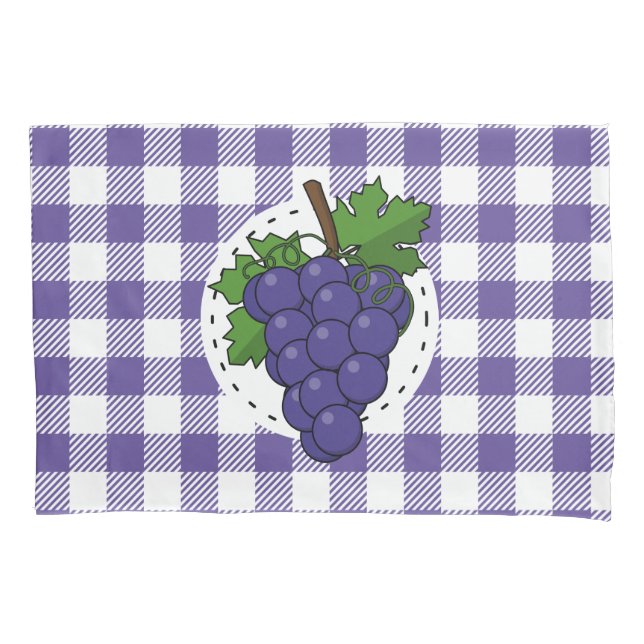 Grapes on White Violet Plaid Pillow Case (Front-Left)