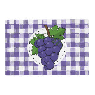 Grapes on White Violet Plaid Placemat