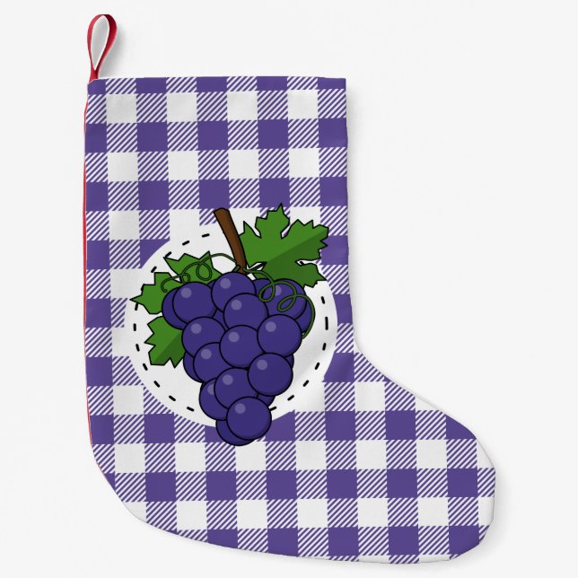 Grapes on White Violet Plaid Small Christmas Stocking (Front)