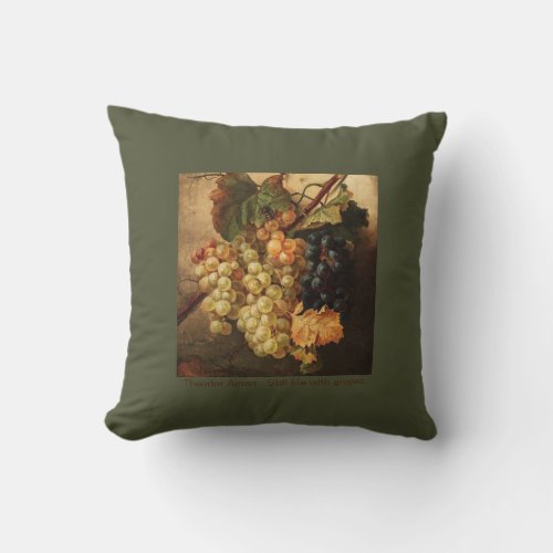 Grapes Painting Vintage Autumn Green  Throw Pillow