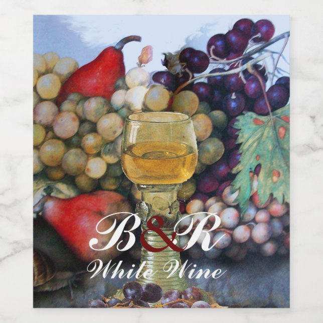 GRAPES, PEARS, WHITE WINE GLASS Wine Tasting Party Wine Label (Single Label)