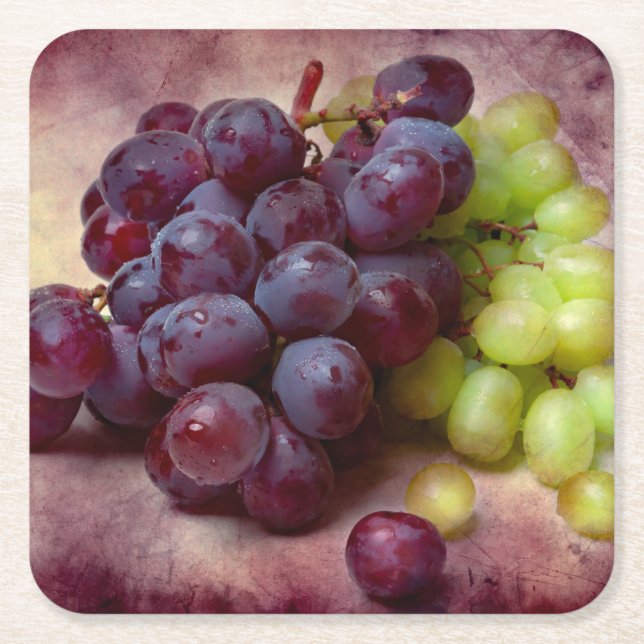 Grapes Red And Green Square Paper Coaster (Front)