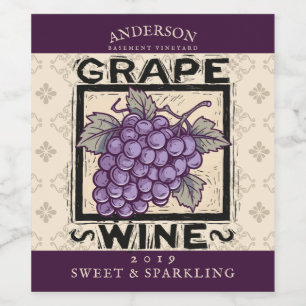 Grapes red wine homemade shrub cordial label