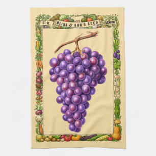 Grapes Retro Victorian Era Botanical Art Kitchen Towel