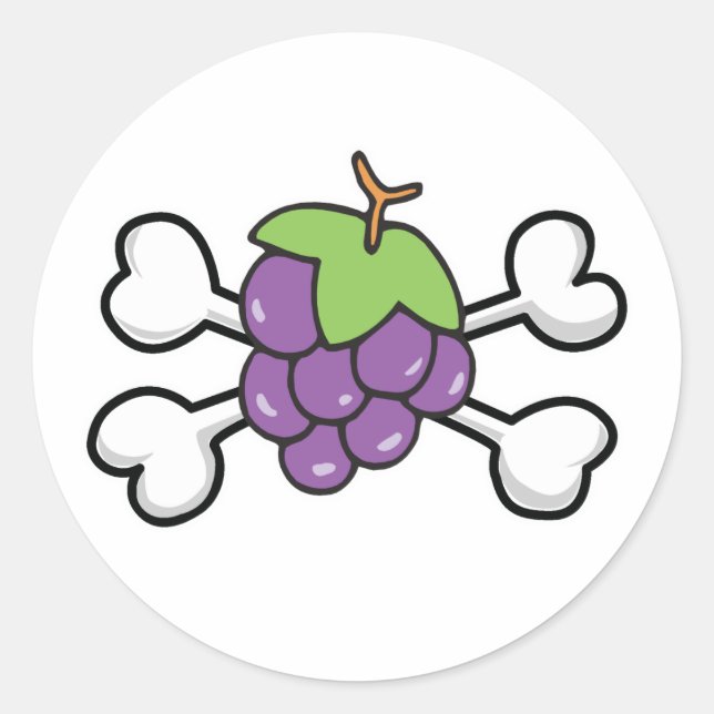grapes Skull and Crossbones Classic Round Sticker (Front)