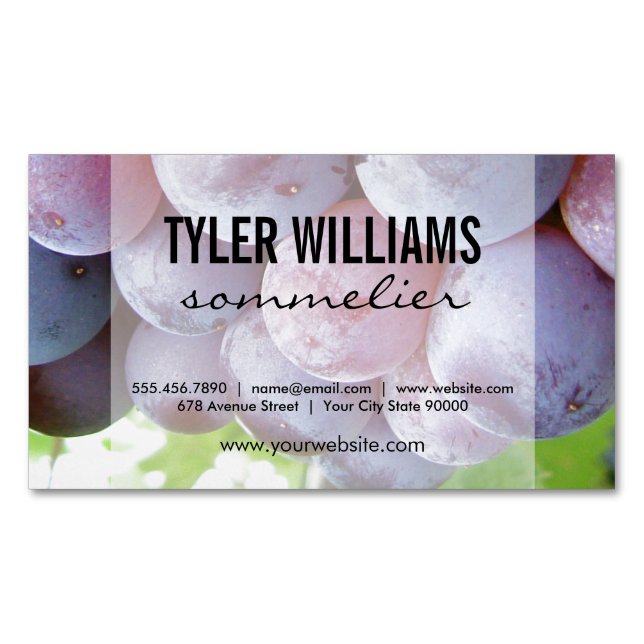Grapes Sommelier Business Card Magnet (Front)