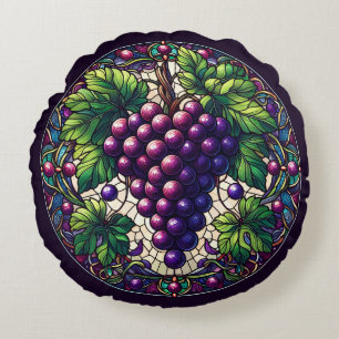 Grapes Stained Glass Round Pillow