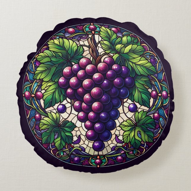 Grapes Stained Glass Round Pillow (Front)