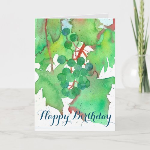 Grapes Vine Watercolor Fruit Happy Birthday Card