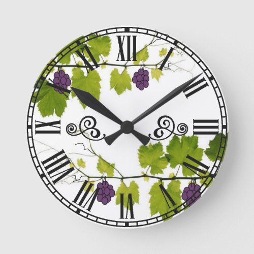Grapes  Vines Roman Numeral Round Clock
