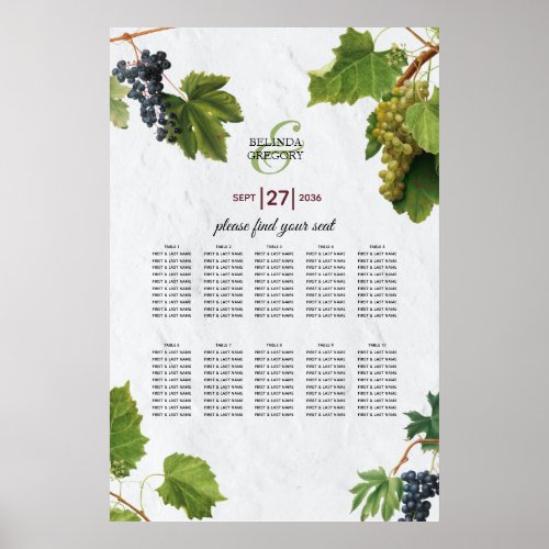 Grapes Vineyard Greek Island Wedding Seating Chart