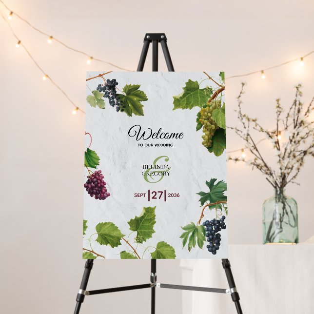 Grapes Vineyard Greek Island Wedding Welcome Sign (In Situ (Stand))