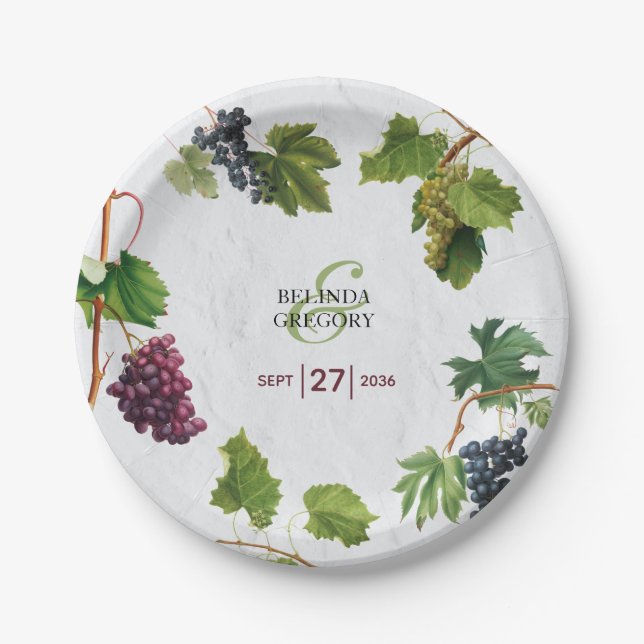 Grapes Vineyard Mediterranean Greek Island Wedding Paper Plates (Front)