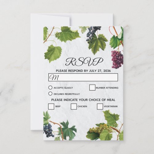Grapes Vineyard Mediterranean Greek Island Wedding RSVP Card