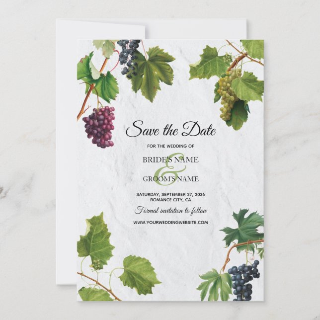 Grapes Vineyard Mediterranean Greek Island Wedding Save The Date (Front)
