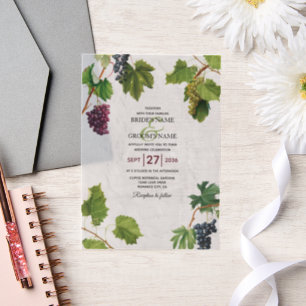 Grapes Vineyard Mediterranean Greek Island Wedding Vellum Invitations