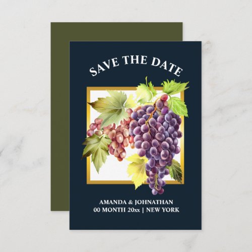 Grapes vineyard winery blue green gold wine save the date