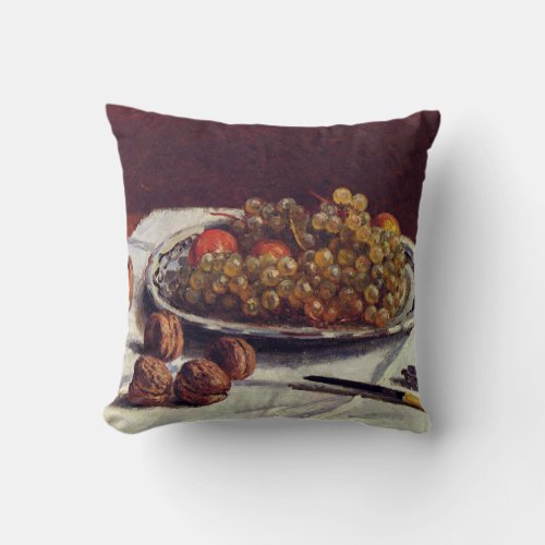 Grapes  Walnuts on a Table Sisley Impressionist Throw Pillow