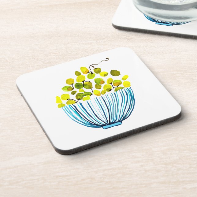 Grapes watercolor cute fruit beverage coaster (Left Side)