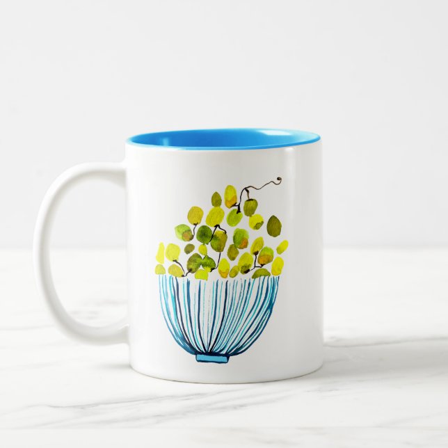 Grapes watercolor cute fruit Two-Tone coffee mug (Left)