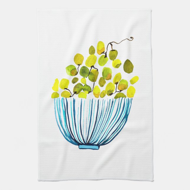 Grapes watercolor fruit illustration kitchen towel (Vertical)