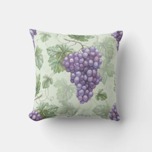 Grapes Watercolor, Fruit Seamless Pattern. Throw Pillow