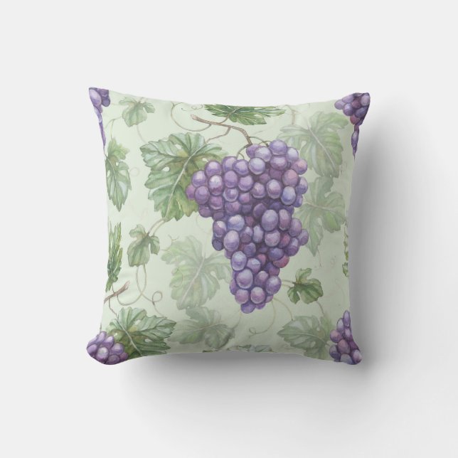 Grapes Watercolor, Fruit Seamless Pattern. Throw Pillow (Front)