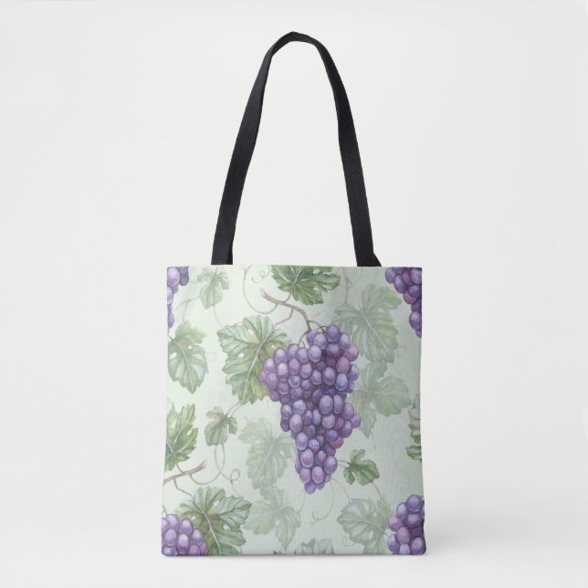 Grapes Watercolor, Fruit Seamless Pattern. Tote Bag (Front)