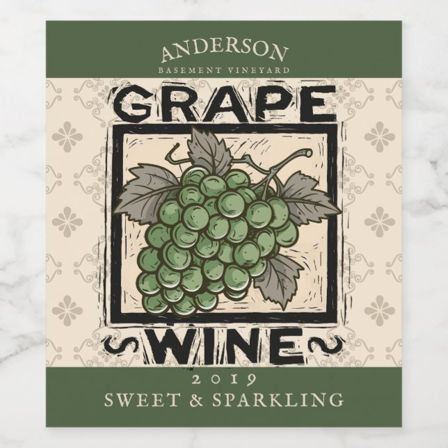 Grapes white wine homemade shrub cordial wine label (Single Label)