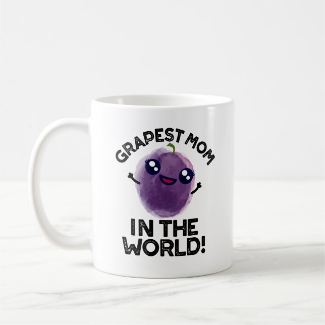 Grapest Mom In The World Funny Fruit Pun  Coffee Mug (Left)