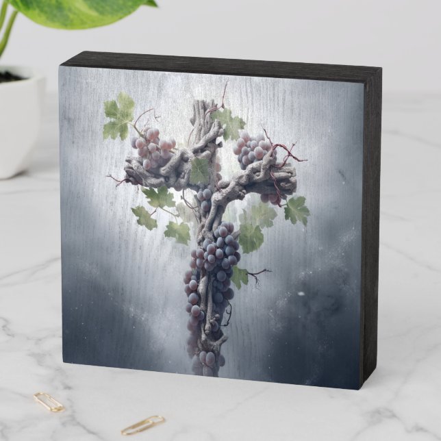 Grapevine Cross Wooden Box Sign (In Situ Horizontal)
